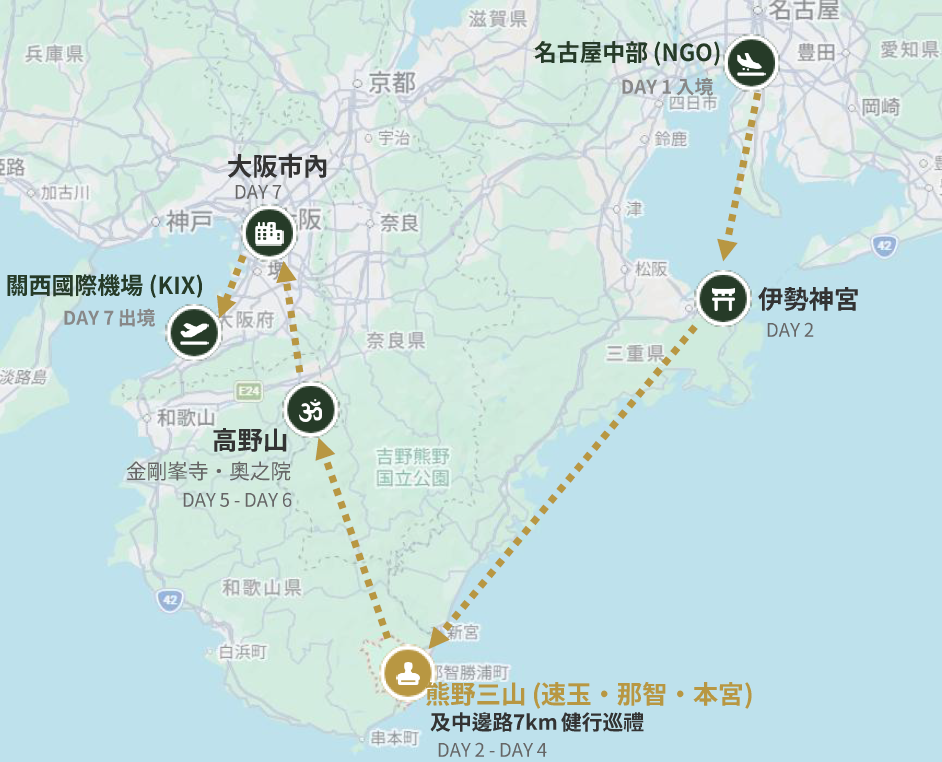 伊勢・熊野・高野山 参拝ルート地図